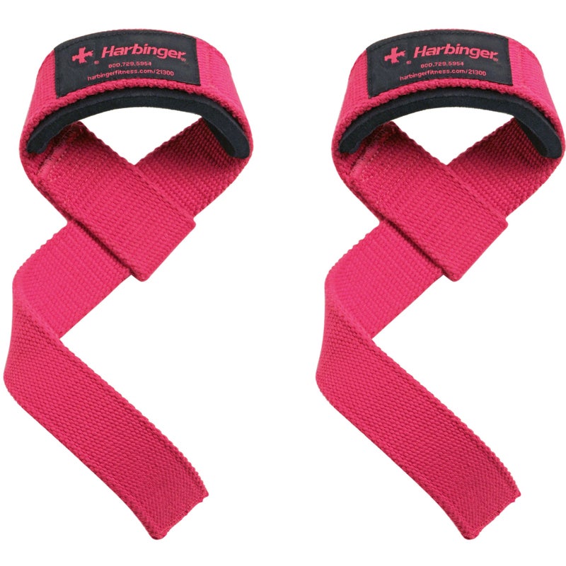 Harbinger Padded Cotton Lifting Straps with NeoTek Cushioned Wrist (Pair), Pink , 21""
